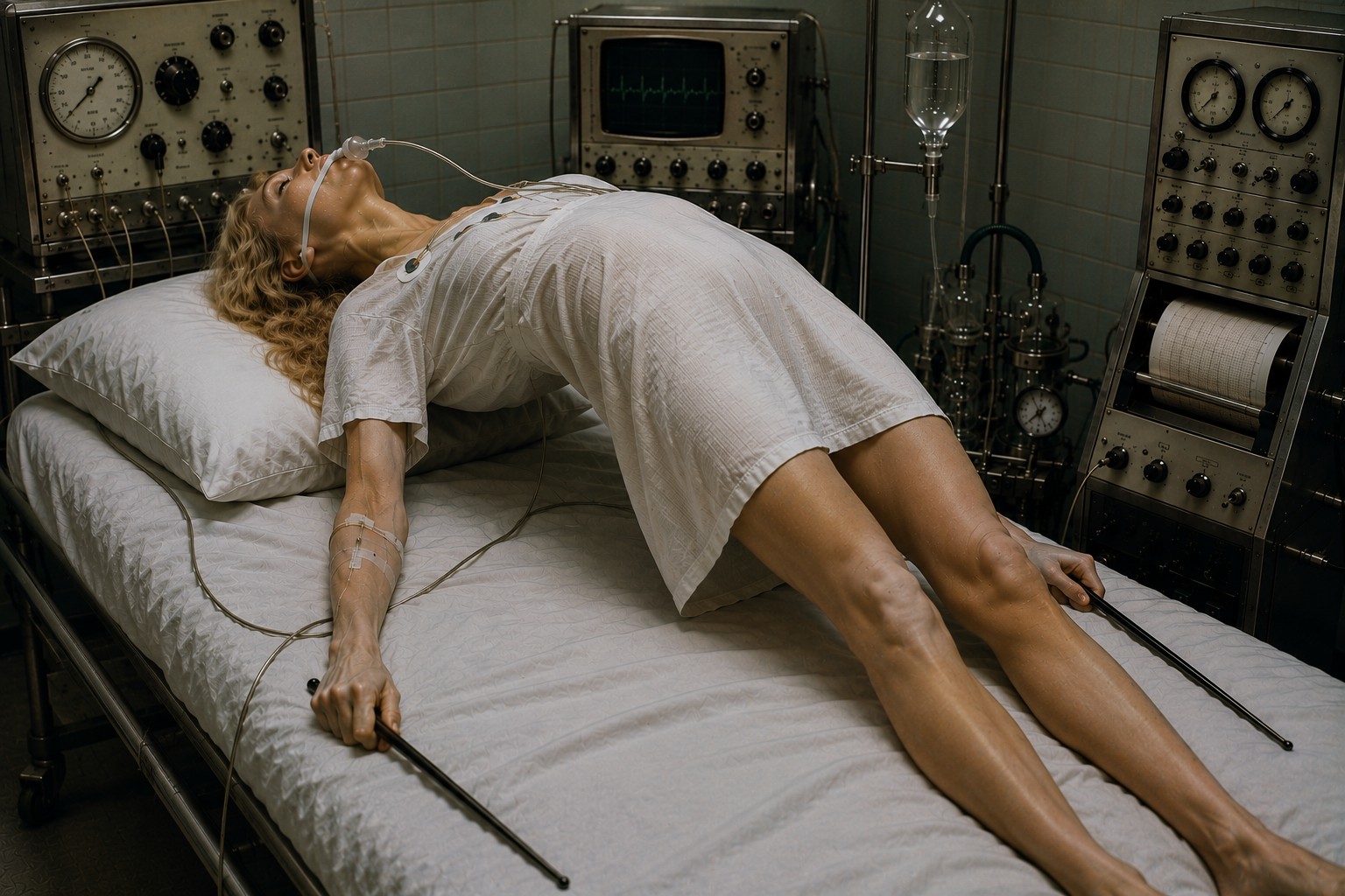 Renate liegt mit den Wondersticks in den Händen im Krankenhausbett