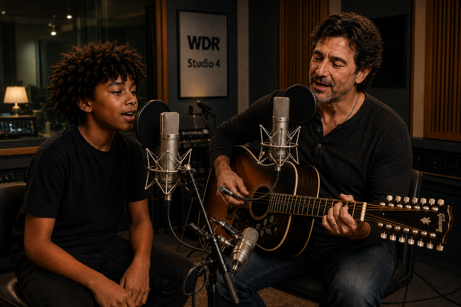 Timpen und sein Vater gemeinsam im WDR-Tonstudio